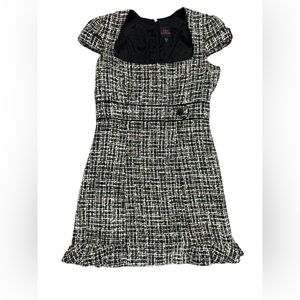 Fully lined tweed dress in beautiful black, orange, green and white colors.